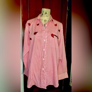 LasOLas Brand Red Ladybug Button Down Top.  Size XL